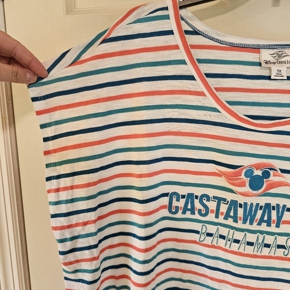 Disney Castaway Cay Bahamas Cruise Line Vacation Striped Boxy Top - Picture 4 of 5